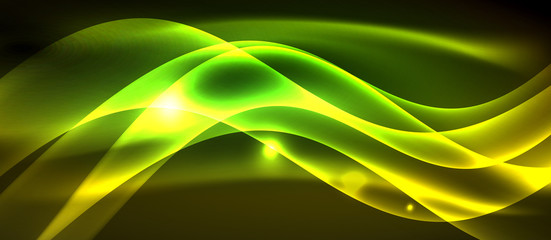 Neon shiny light glowing wave lines