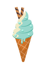 Waffle cone ice cream flat vector illustration