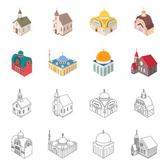 Fototapeta na wymiar Vector design of temple and historic symbol. Set of temple and faith vector icon for stock.