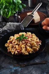 Fresh tortellini with homemade carbonara sauce