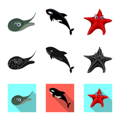 Vector illustration of sea and animal icon. Set of sea and marine vector icon for stock.