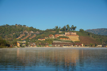 Obraz premium View lake and morning fog in Ban rakthai,maehongson,Thailand