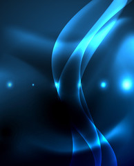Dark background with neon color waves, vector template