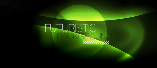 Dark background with neon color waves, vector template