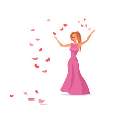 Girl in pink dress flat vector illustration