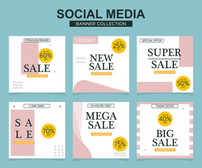6 Slides modern Social Media banner Template. Promotional square web banner for social media. Banner template designs.