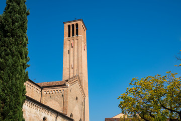 Fototapeta na wymiar Church, Chiesa di San Francesco, Treviso, Italy. Against blue sky