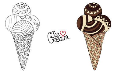 Vector Ice cream for coloring book for adult and kids