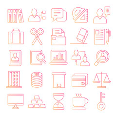 business and office supply icons, red line design