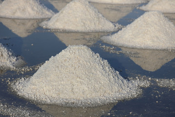 Sea salt in salt farm ready for harvest at Ban Laem, Phetchaburi Province, Thailand