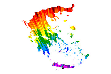 Greece - map is designed rainbow abstract colorful pattern, Hellenic Republic (Hellas) map made of color explosion,