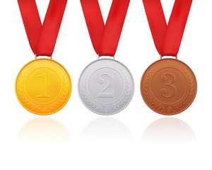 Gold, silver and bronze medals isolated on white background