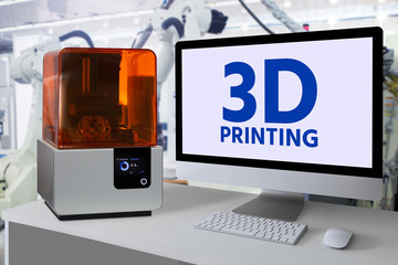 A 3d printer in the laboratory prints a structure from a photopolymer.	