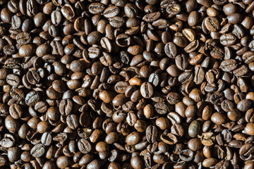 geröstete Kaffeebohnen, Nahaufnahme