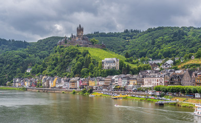 Fototapeta na wymiar Cochem, Germany - on the left bank of the Moselle river, the Cochem Imperial castle is a fine example of Gothic architecture and one of the most beautiful castles of Moselle valley