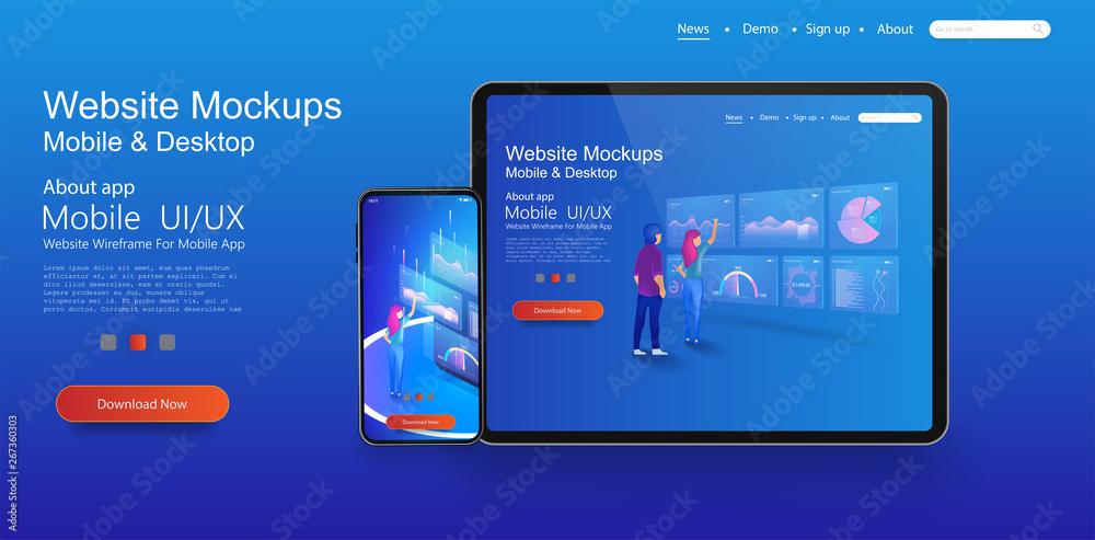 Poster web design template. concept of website design and development, app development, seo,business presen