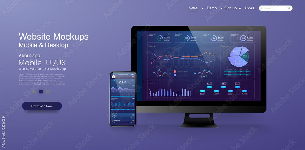 Wall mural page design templates for data analysis,management app, analysis data and investment. application la