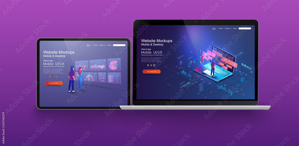 Poster page design templates for data analysis,management app, analysis data and investment. application la