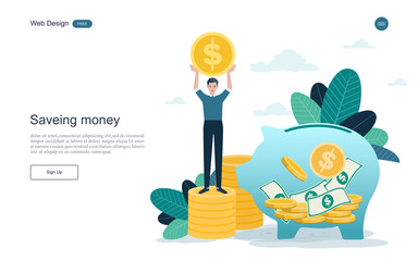 Business and finance concept for save money. Profit, piggy bank, making money.vector illustration. 