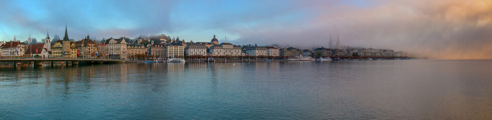Naklejka premium Beautiful view on Ship running on Lake Lucerne