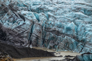 Thaw Svinafelssjokull glacier and lagoon in Iceland shows global warming effect.