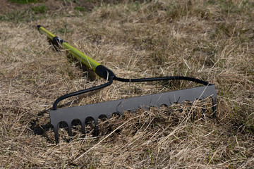 Collected dry grass in the field