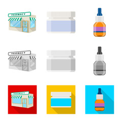 Vector illustration of retail and healthcare icon. Set of retail and wellness vector icon for stock.
