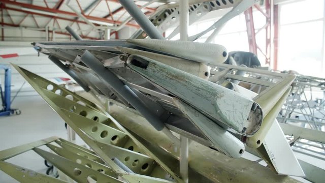 Aircraft making factory parts with fuselage and wings in service