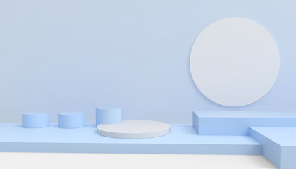 Podium Circle and Rectangular  Modern in abstract blue composition minimal Art and Concept on Blue  Background - 3D rendering
