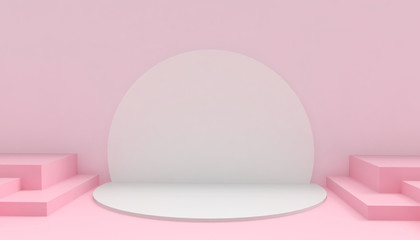 Podium Circle and Rectangular Modern in abstract  Pink composition minimal Art and Concept on Pink background - 3D rendering