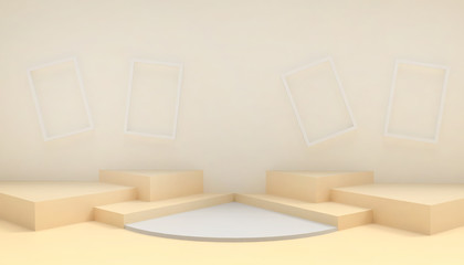 Podium Circle and Rectangular shape Modern in abstract Yellow composition minimal Art and Concept on Yellow background - 3D rendering