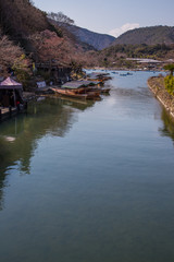 Fototapeta na wymiar Arashiyama mountain and Katsura river in Kyoto, Japan