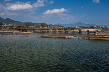 Fototapeta na wymiar Arashiyama mountain and Katsura river in Kyoto, Japan