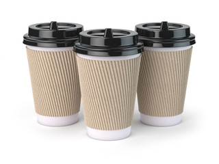 Paper coffee cups isolated on white background. Mock up .