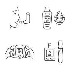 Medical devices linear icons set