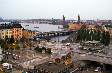 Fototapeta na wymiar Stockholm in the raining weather, Sweden