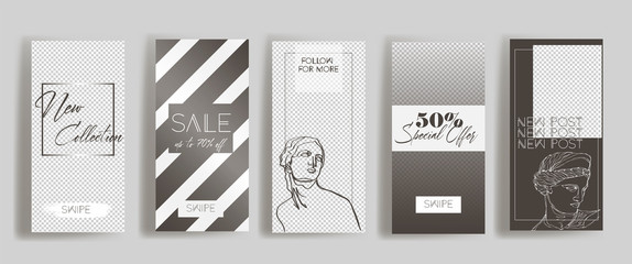Set of instagram Templates.Vector Layout. Design backgrounds for social media banner.Set of  Instagram stories frame templates. Mockup for social media.