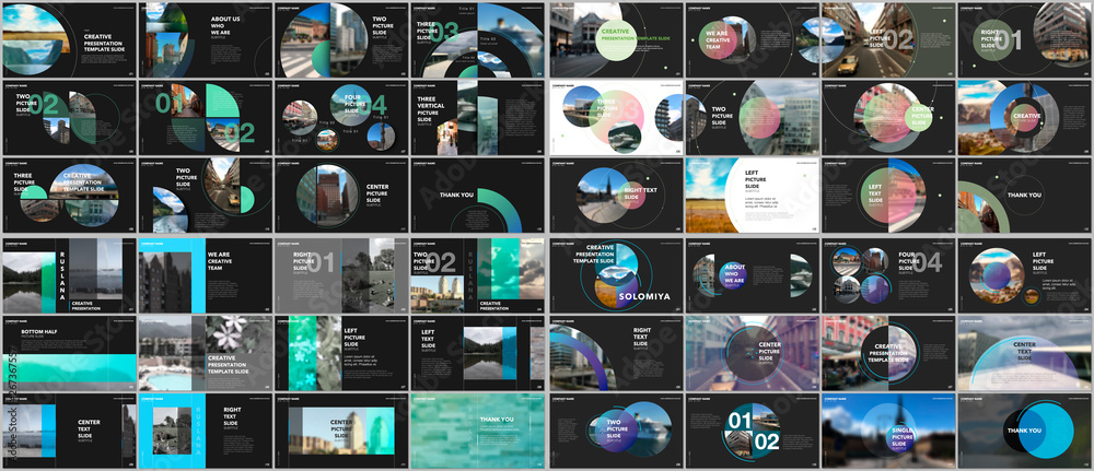 Wall mural minimal presentations design, portfolio vector templates with circle elements on black or white. mul