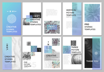 Creative social networks stories design, vertical banner or flyer templates with colorful gradient backgrounds. Covers design templates for flyer, leaflet, brochure, presentation, advertising.