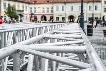 Construction workers working on scaffolding