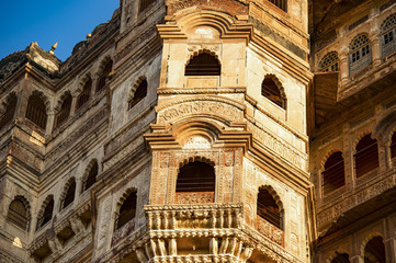 Stunning view of the ancient Mehrangarh Fort during a beautiful sunset. Jodhpur, Rajasthan, India. Mehrangarh (Mehran Fort) is one of the largest forts in India.