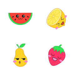 Fruits cute kawaii vector characters