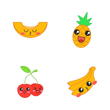 Fruits cute kawaii vector characters