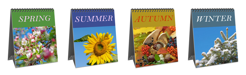 Vier Jahreszeiten abgebildet auf Tischkalendern