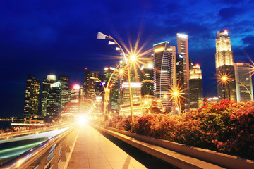 Fototapeta na wymiar Light and building beautiful sunset at Singapore