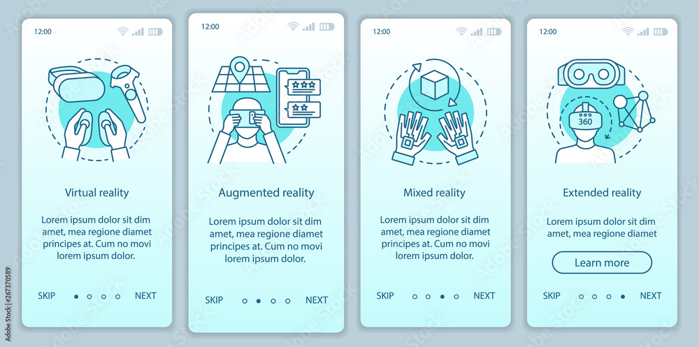 Wall mural extended reality onboarding mobile app page screen with linear concept