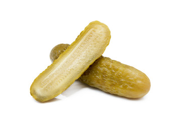 Pickled sour cucumber isolated on white background