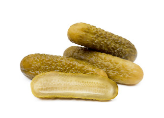 Pickled sour cucumber isolated on white background