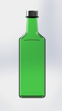 Glass rectangle bottle 3D render big picture