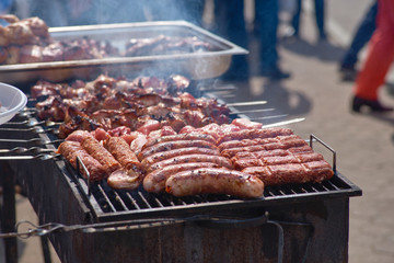 meat grilled, street food and beach bbq, street kitchen grilled meat